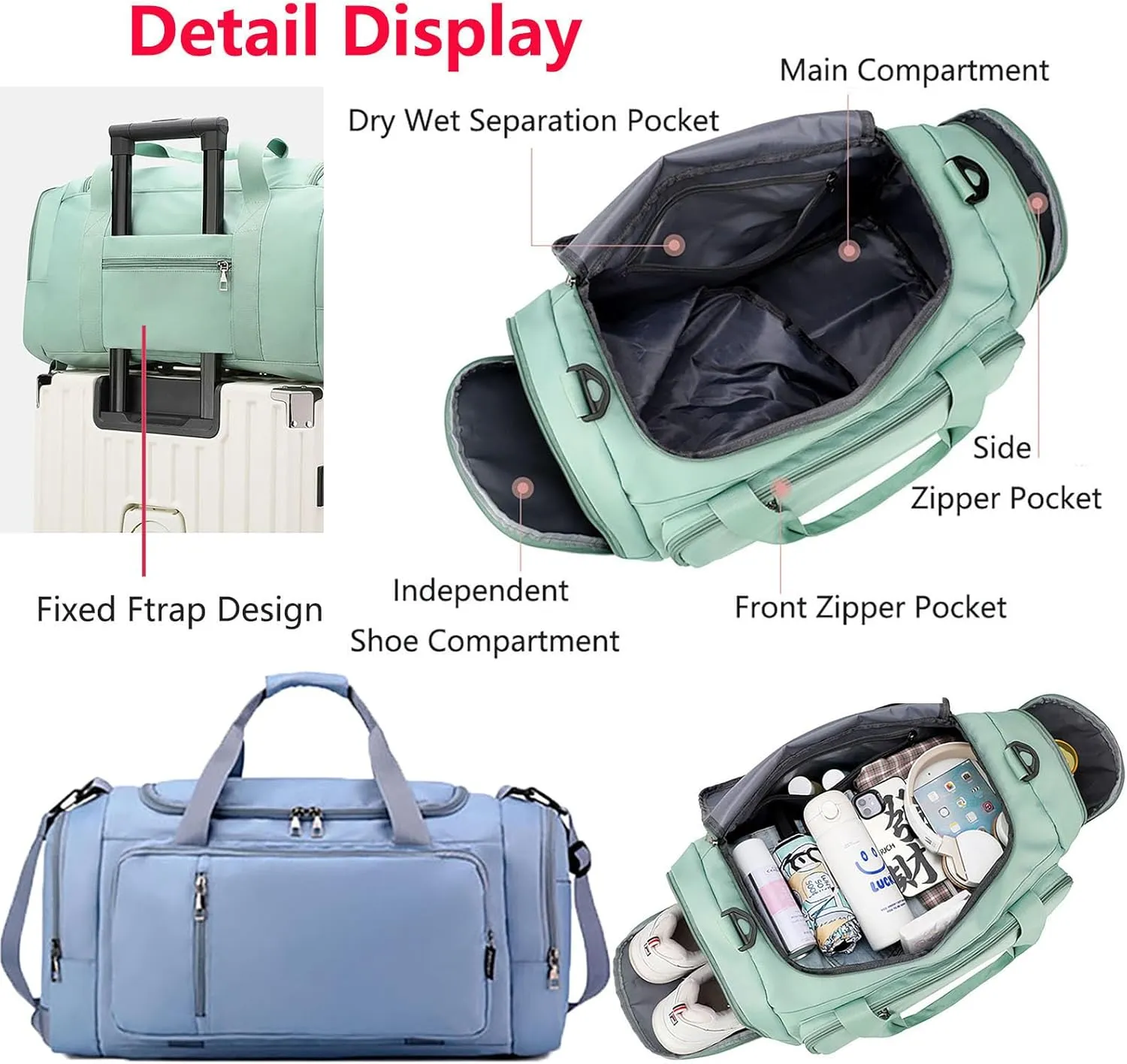 Waterproof Duffel Backpack with Shoe Compartment Dry Wet Separation 20"L Travel Gym Bag for Women Men (Blue)