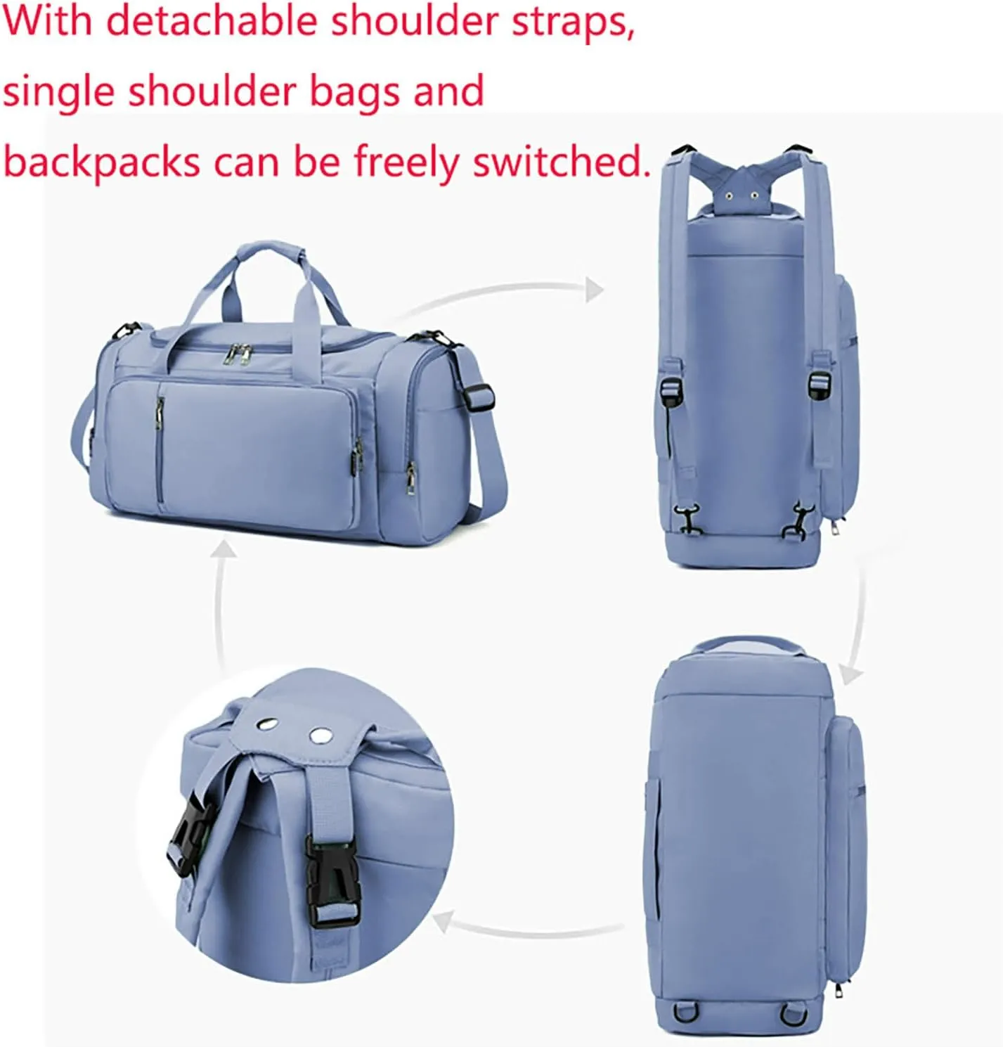 Waterproof Duffel Backpack with Shoe Compartment Dry Wet Separation 20"L Travel Gym Bag for Women Men (Blue)