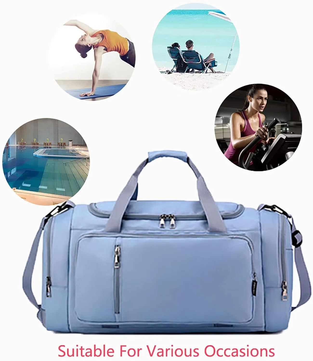 Waterproof Duffel Backpack with Shoe Compartment Dry Wet Separation 20"L Travel Gym Bag for Women Men (Blue)