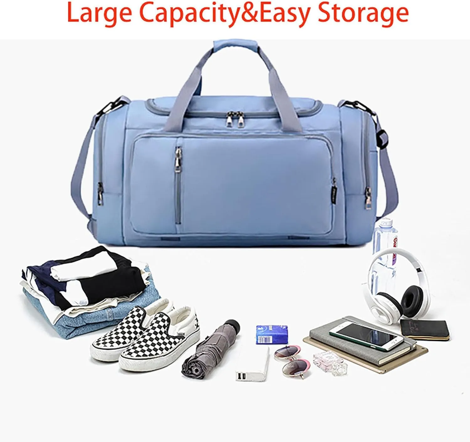 Waterproof Duffel Backpack with Shoe Compartment Dry Wet Separation 20"L Travel Gym Bag for Women Men (Blue)
