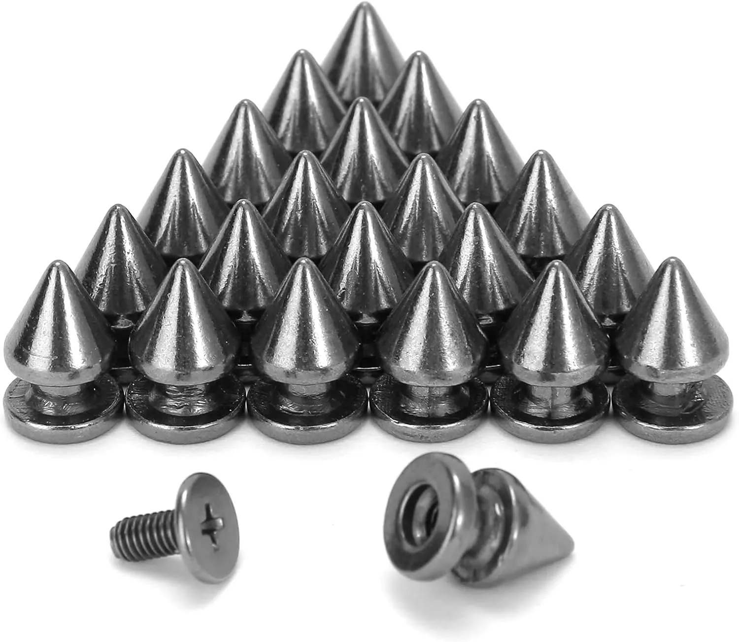 Weebee 100 Sets 12MM Spikes Studs Metal Bullet Cone Spikes Metallic Screw Back Studs for DIY Leather Craft Belts Bags Rivets Punk Accessories (Gun Metal)