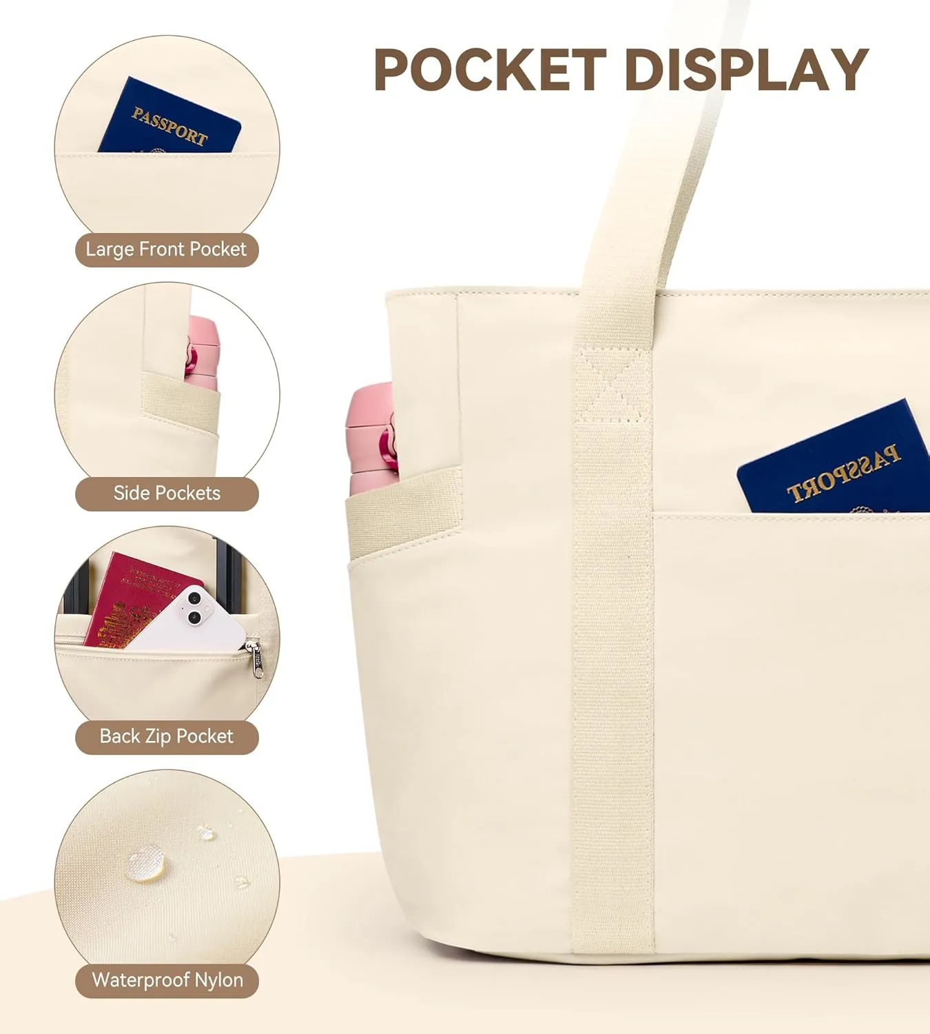 WLLWOO Large Work Tote Bag for Women with 15.6" Laptop Compartment & Trolley Sleeve for Travel Daily Nurse Gym