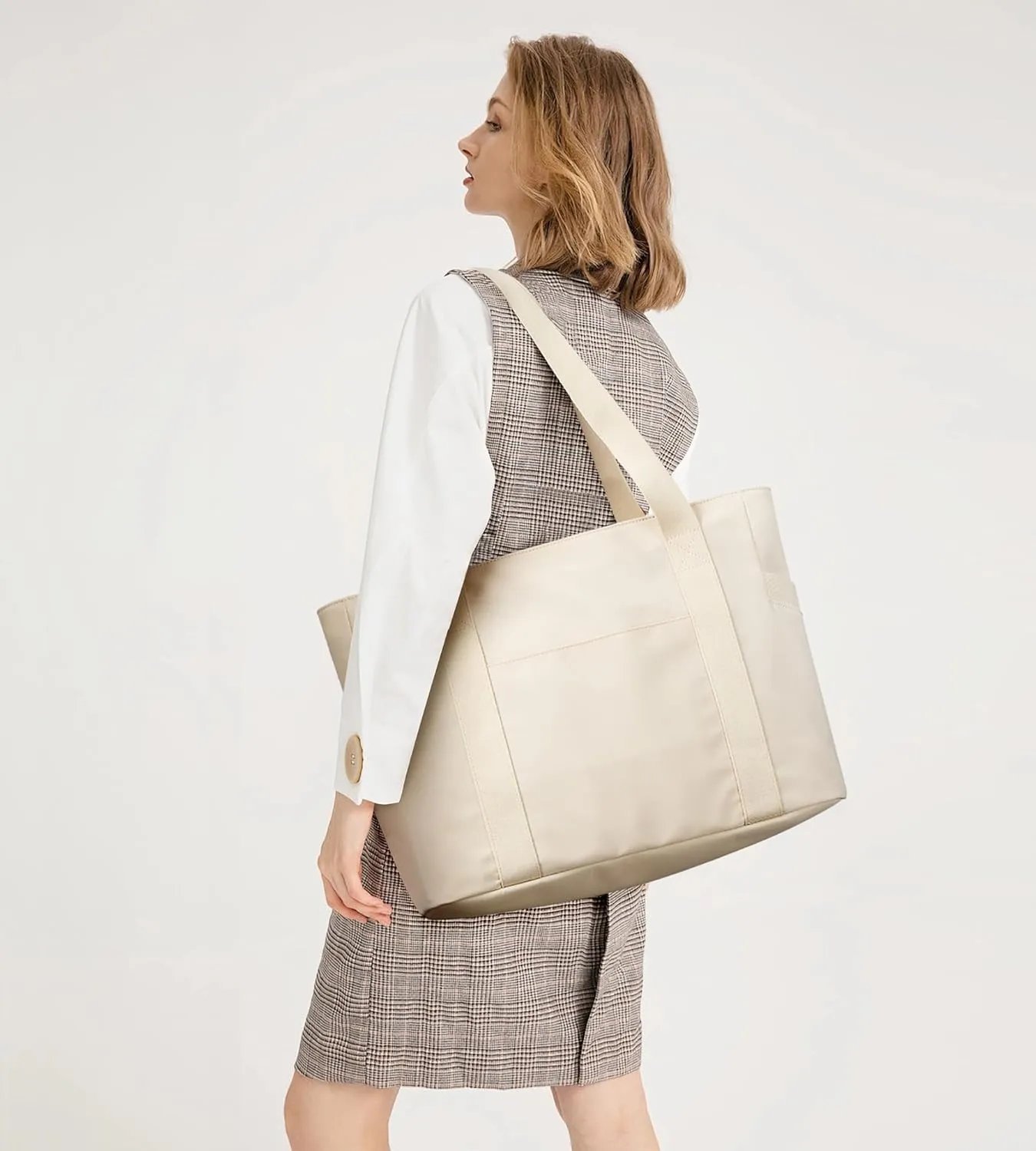 WLLWOO Large Work Tote Bag for Women with 15.6" Laptop Compartment & Trolley Sleeve for Travel Daily Nurse Gym