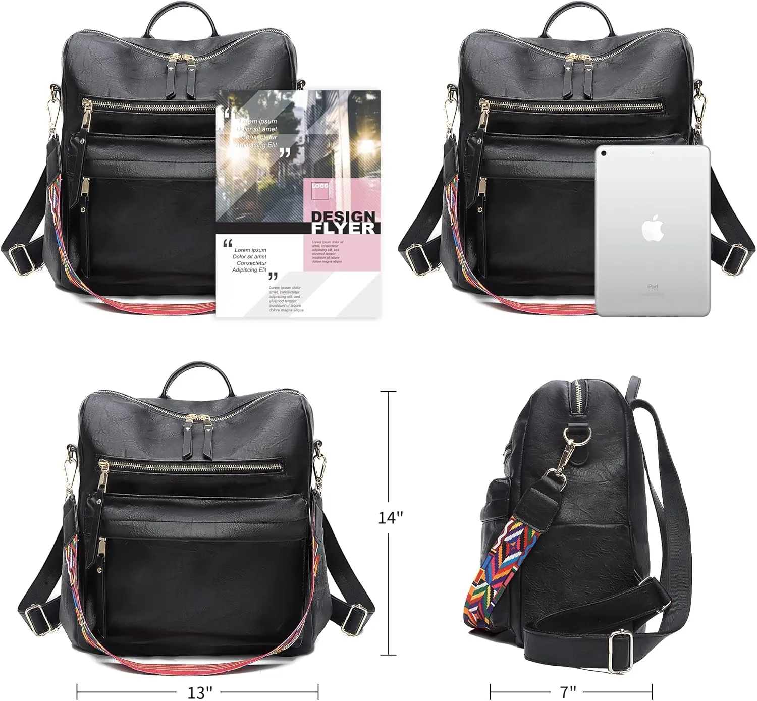 Women Backpack Purse Vintage Rucksack Convertible Shoulder Bag Travel Daypack, 2 Pack Black