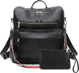 Women Backpack Purse Vintage Rucksack Convertible Shoulder Bag Travel Daypack, 2 Pack Black