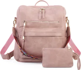 Women Backpack Purse Vintage Rucksack Convertible Shoulder Bag Travel Daypack, 2 Pack Pink