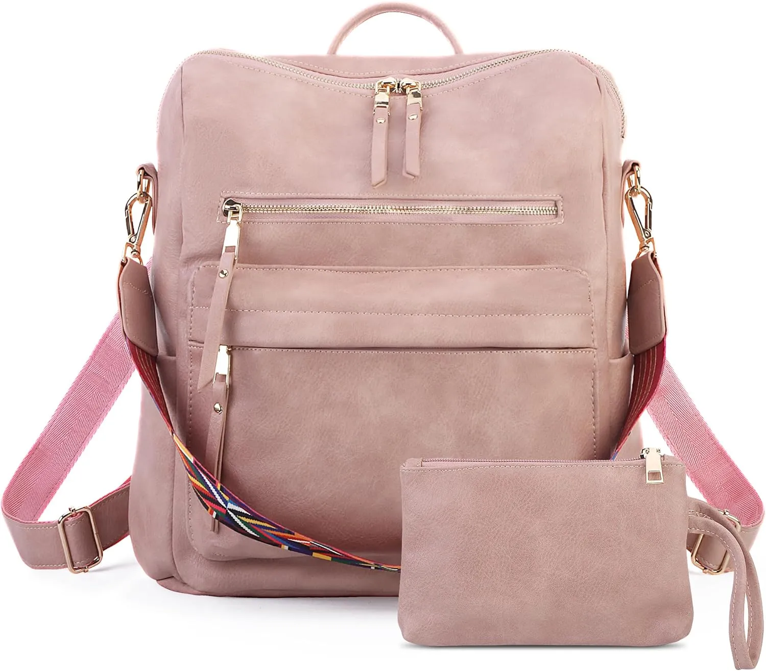 Women Backpack Purse Vintage Rucksack Convertible Shoulder Bag Travel Daypack, 2 Pack Pink