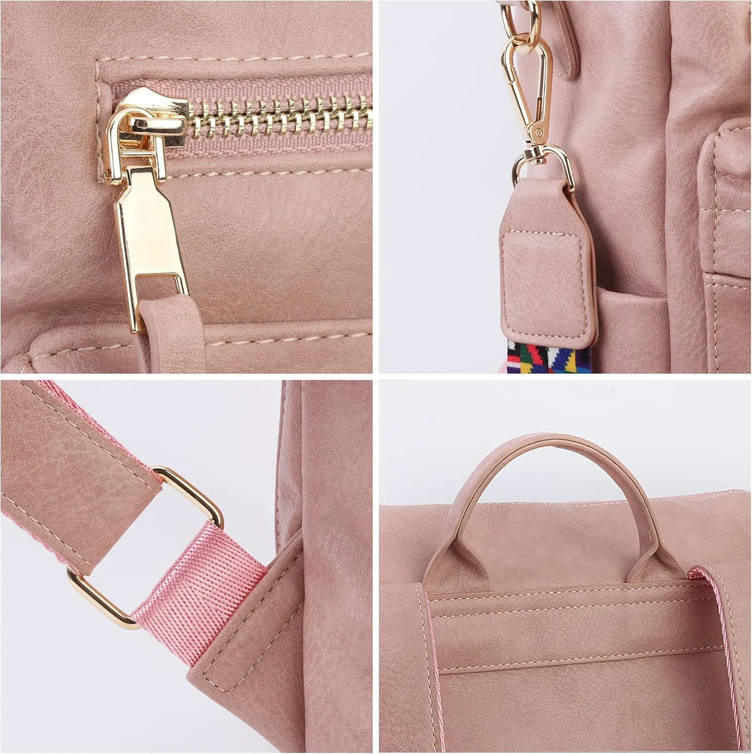 Women Backpack Purse Vintage Rucksack Convertible Shoulder Bag Travel Daypack, 2 Pack Pink