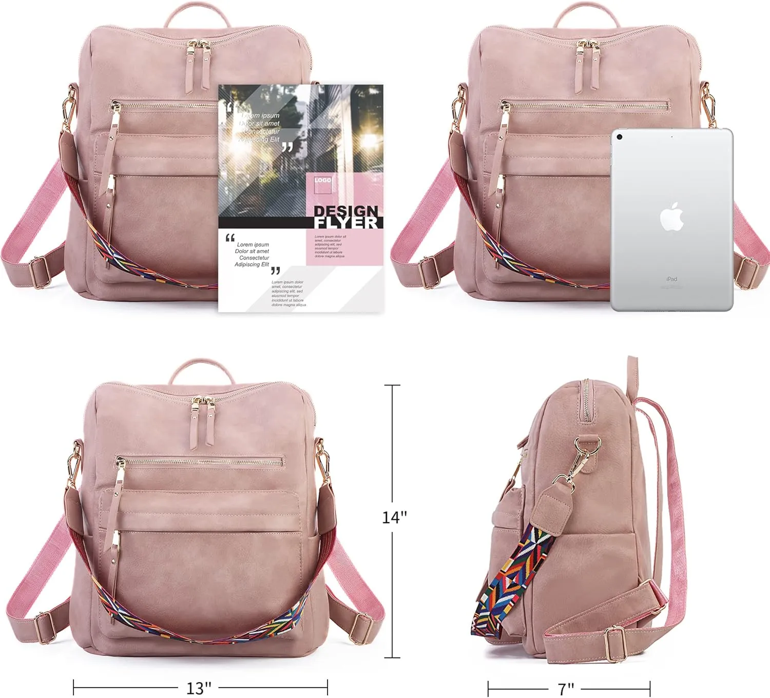 Women Backpack Purse Vintage Rucksack Convertible Shoulder Bag Travel Daypack, 2 Pack Pink
