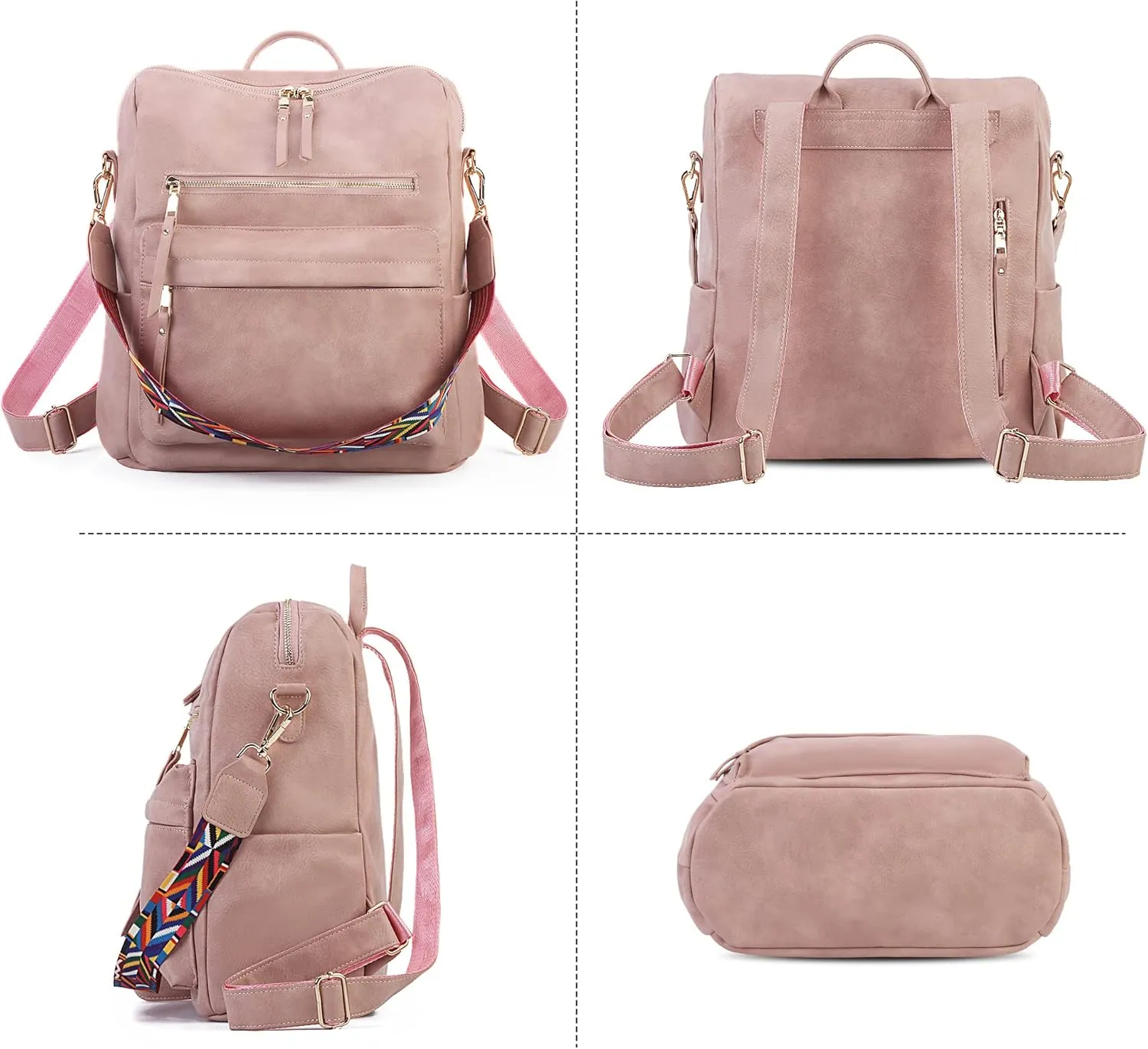 Women Backpack Purse Vintage Rucksack Convertible Shoulder Bag Travel Daypack, 2 Pack Pink