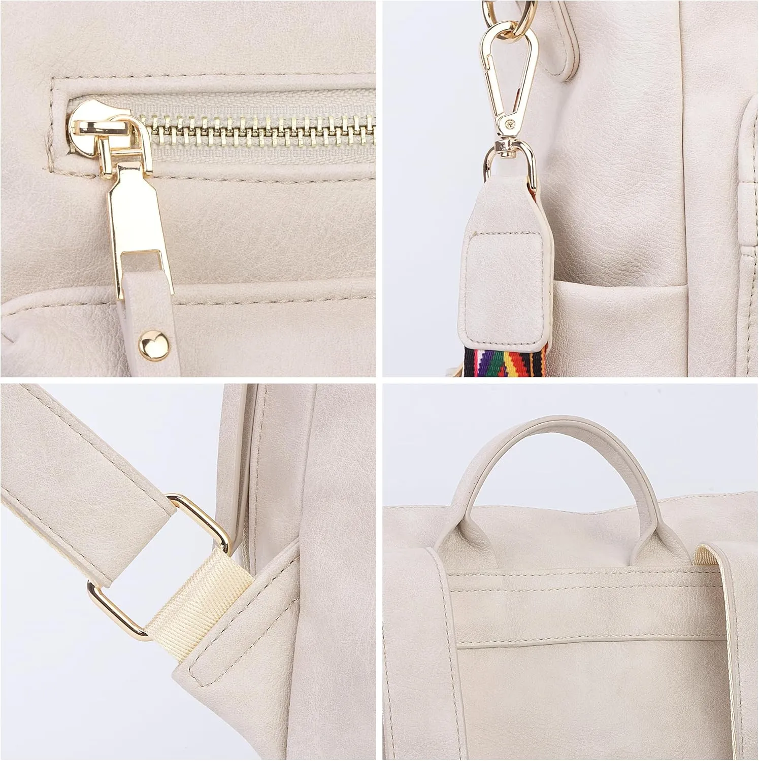 Women Backpack Purse Vintage Rucksack Convertible Shoulder Bag Travel Daypack, Off White