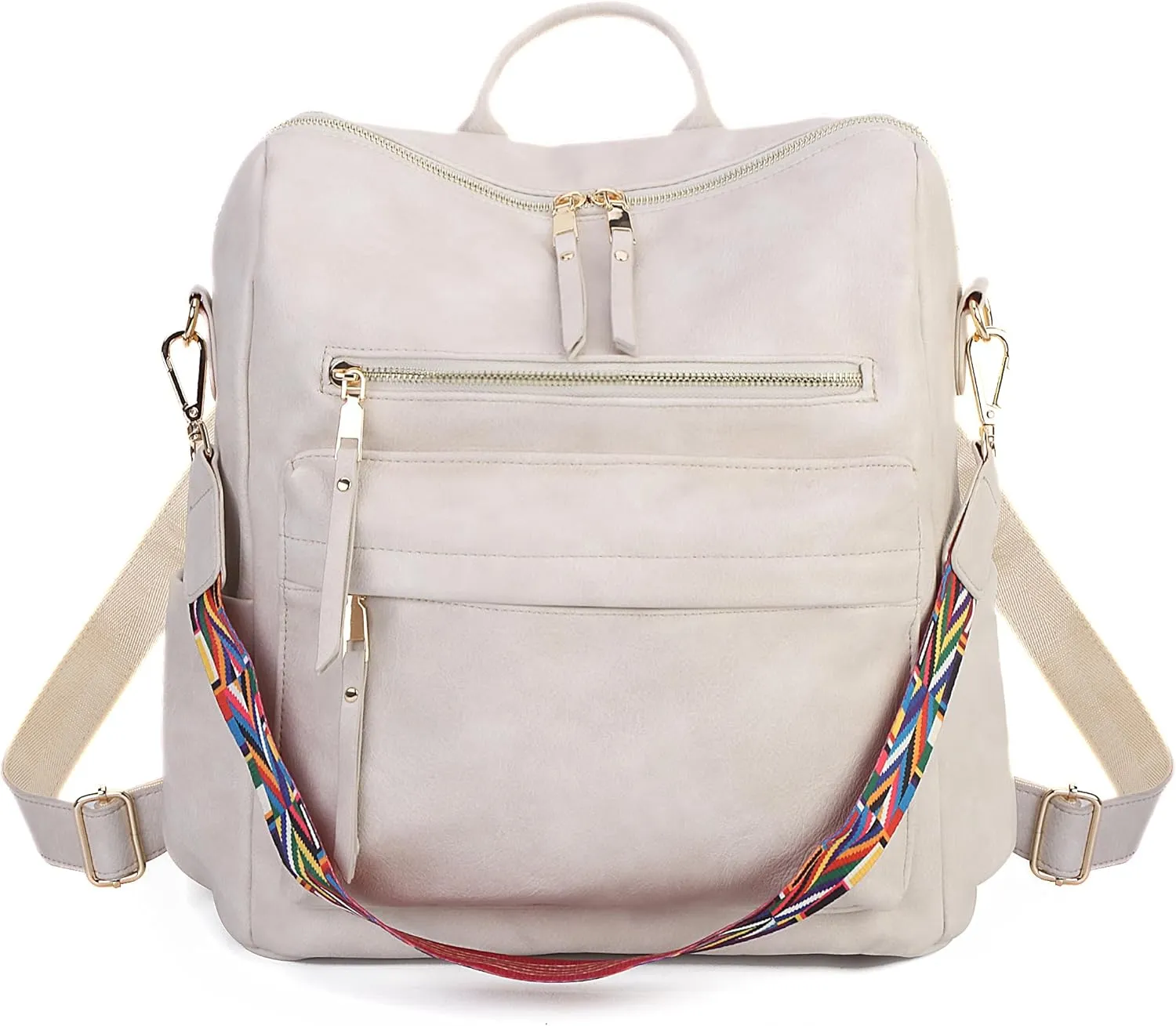 Women Backpack Purse Vintage Rucksack Convertible Shoulder Bag Travel Daypack, Off White