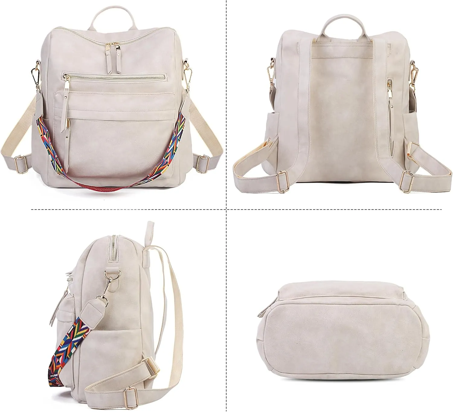 Women Backpack Purse Vintage Rucksack Convertible Shoulder Bag Travel Daypack, Off White