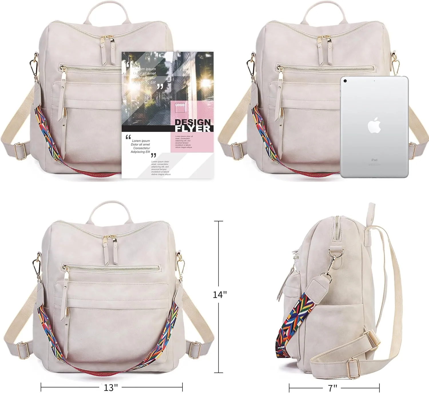 Women Backpack Purse Vintage Rucksack Convertible Shoulder Bag Travel Daypack, Off White