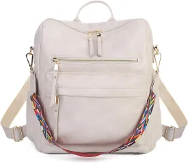 Women Backpack Purse Vintage Rucksack Convertible Shoulder Bag Travel Daypack, Off White