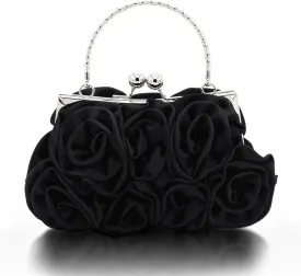 Women Evening Clutch Bag Floral Satin Small Purses with Detachable Strap for Wedding, Party, Prom