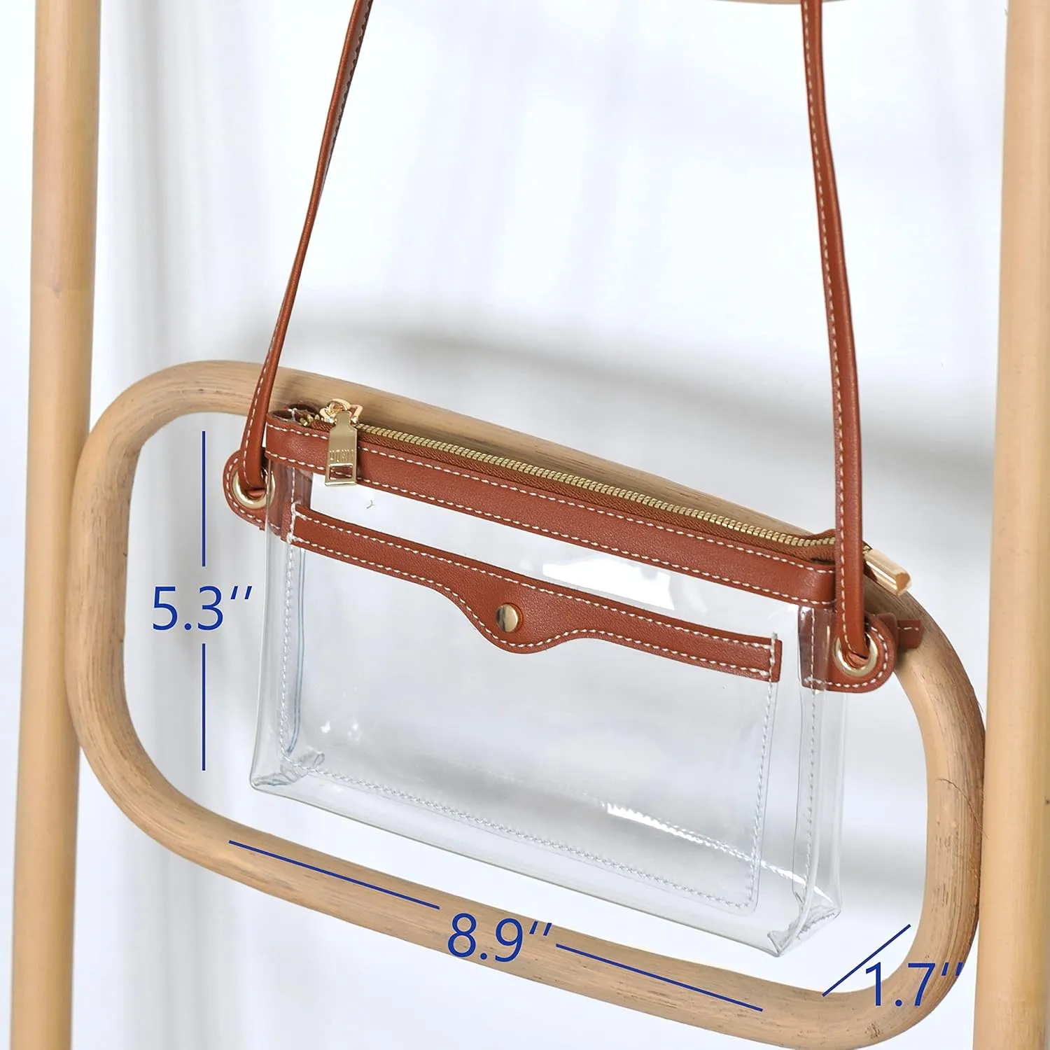 Women's Clear PVC Cross Body Bag Pocket Shoulder Bag with Vegan Leather Trim Transparent Zipper Purse Stadium Approved