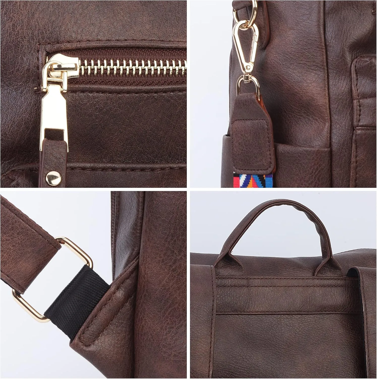 Women's Vintage Washed Leather Backpack Purse, B-Coffee, 33x15x36cm