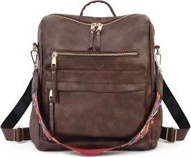 Women's Vintage Washed Leather Backpack Purse, B-Coffee, 33x15x36cm