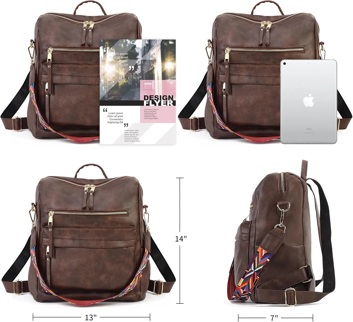 Women's Vintage Washed Leather Backpack Purse, B-Coffee, 33x15x36cm