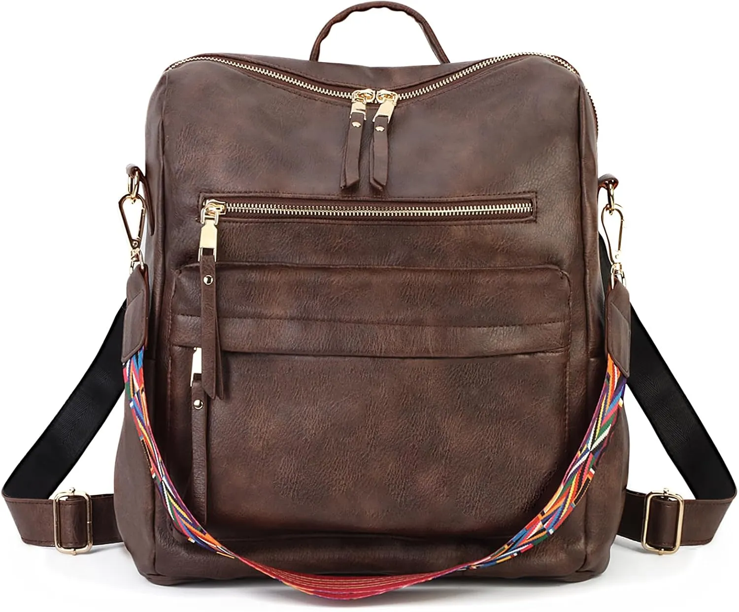 Women's Vintage Washed Leather Backpack Purse, B-Coffee, 33x15x36cm