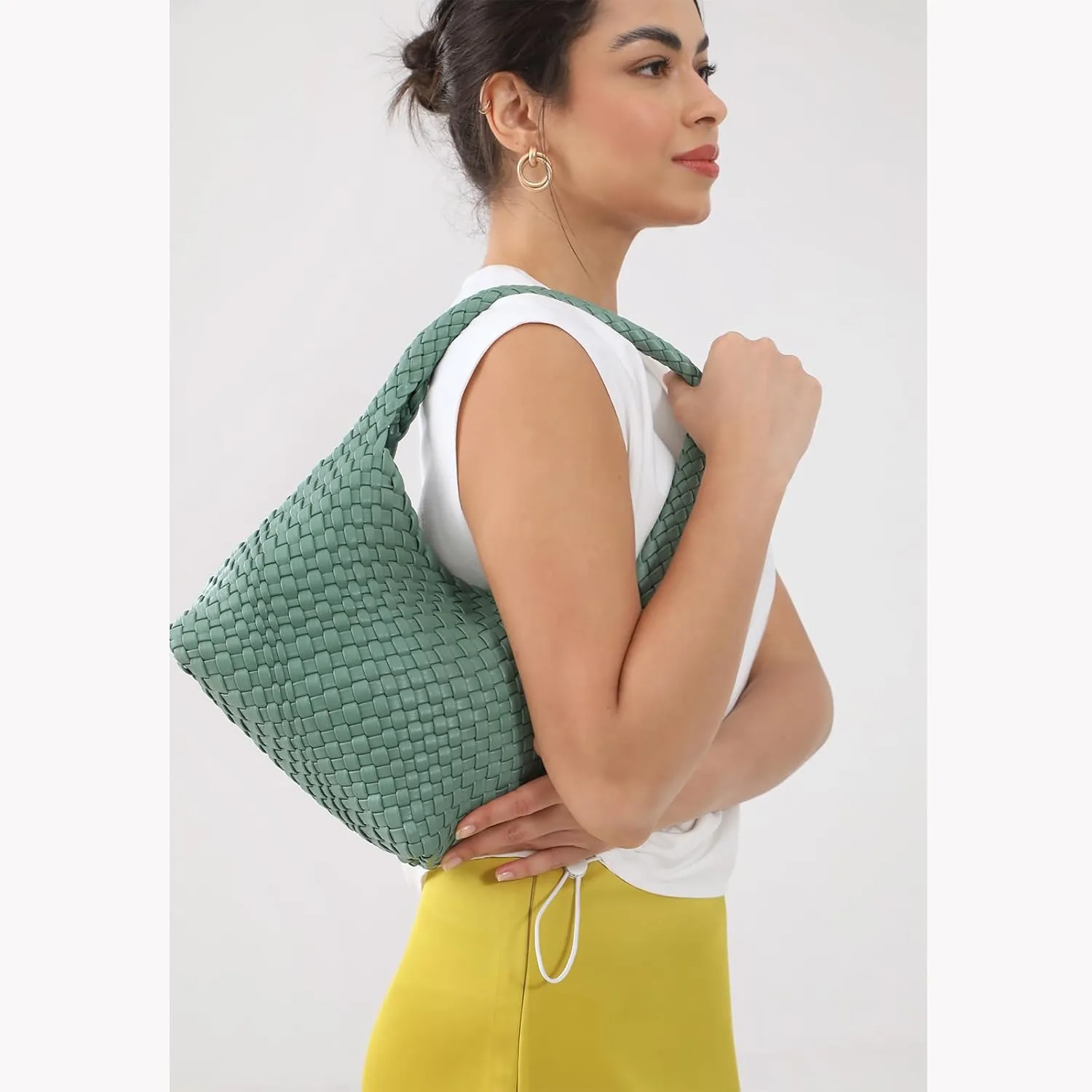 Woven Handbag for Woman Vegan Leather Shoulder bag and Purse Small Fashion Shopper Totes Ladies Underarm Bags