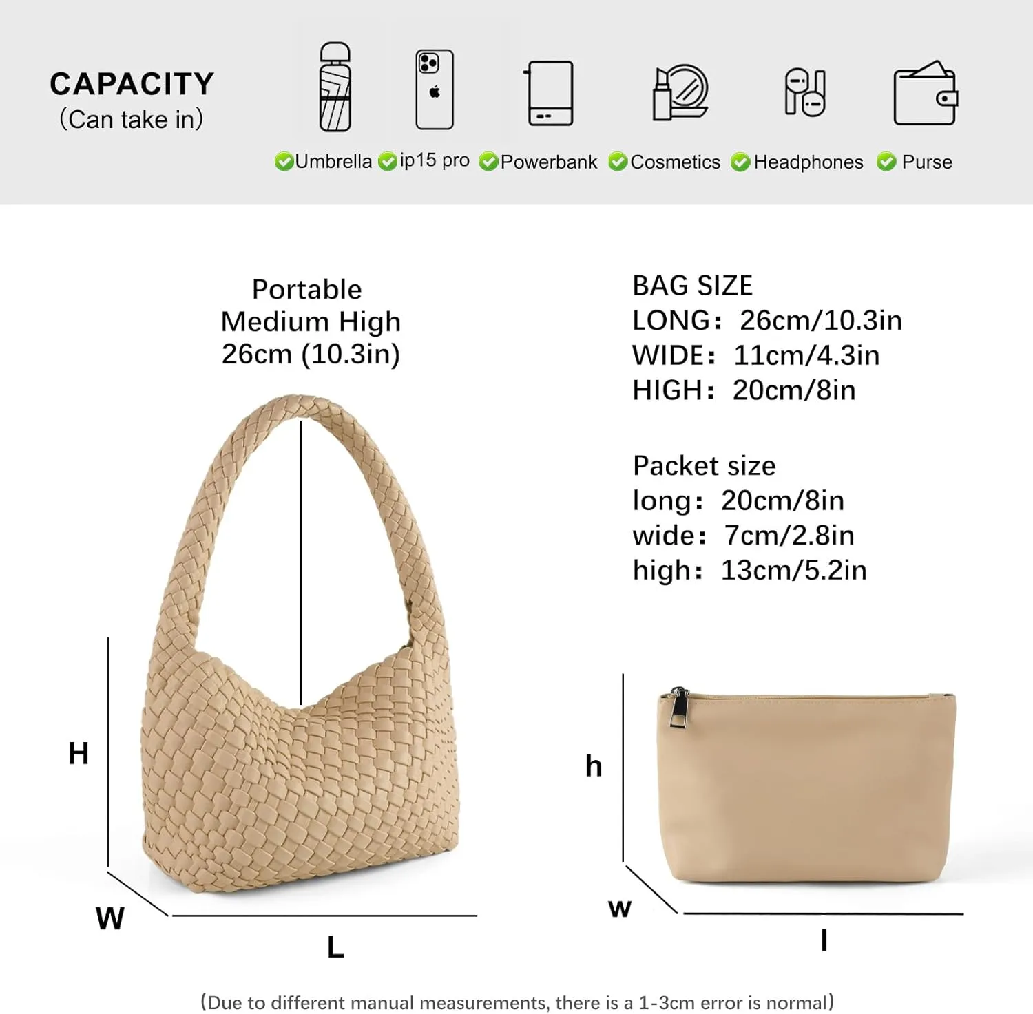 Woven Handbag for Woman Vegan Leather Shoulder bag and Purse Small Fashion Shopper Totes Ladies Underarm Bags
