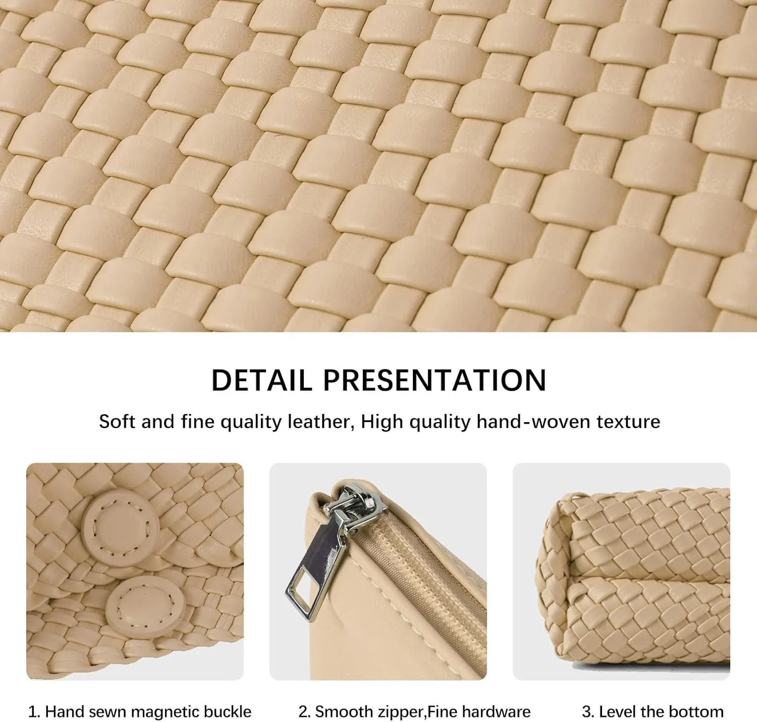 Woven Handbag for Woman Vegan Leather Shoulder bag and Purse Small Fashion Shopper Totes Ladies Underarm Bags