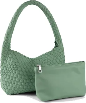 Woven Handbag for Woman Vegan Leather Shoulder bag and Purse Small Fashion Shopper Totes Ladies Underarm Bags