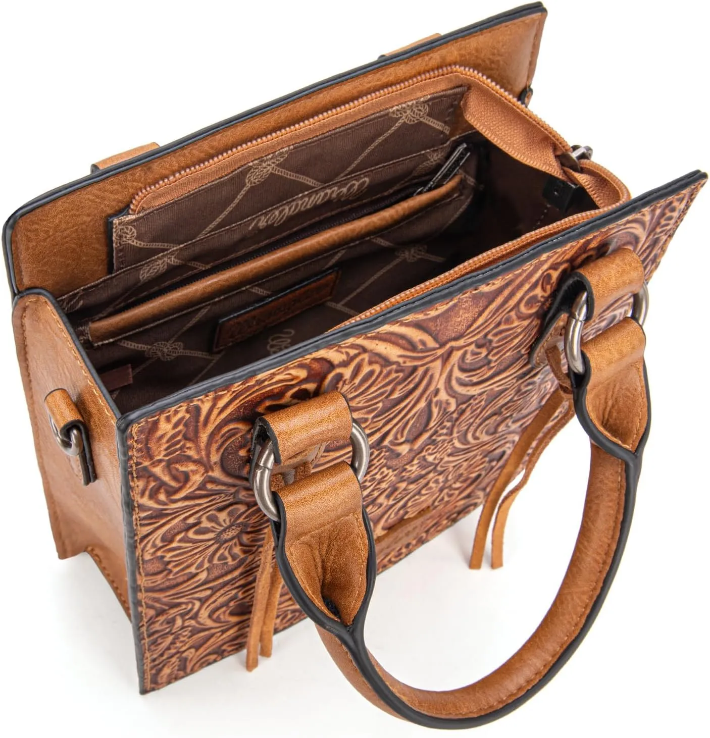 Wrangler Small Crossbody Bag for Women Tooling Top Handle Handbags and Mini Tote Bag