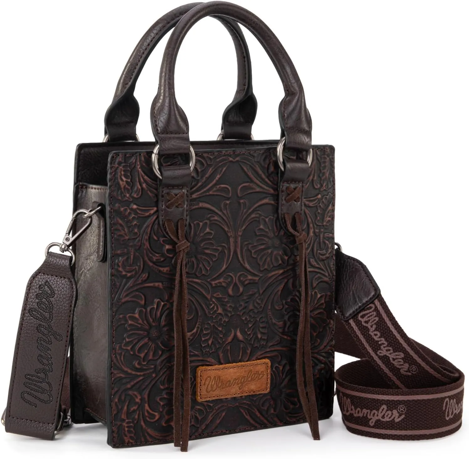 Wrangler Small Crossbody Bag for Women Tooling Top Handle Handbags and Mini Tote Bag