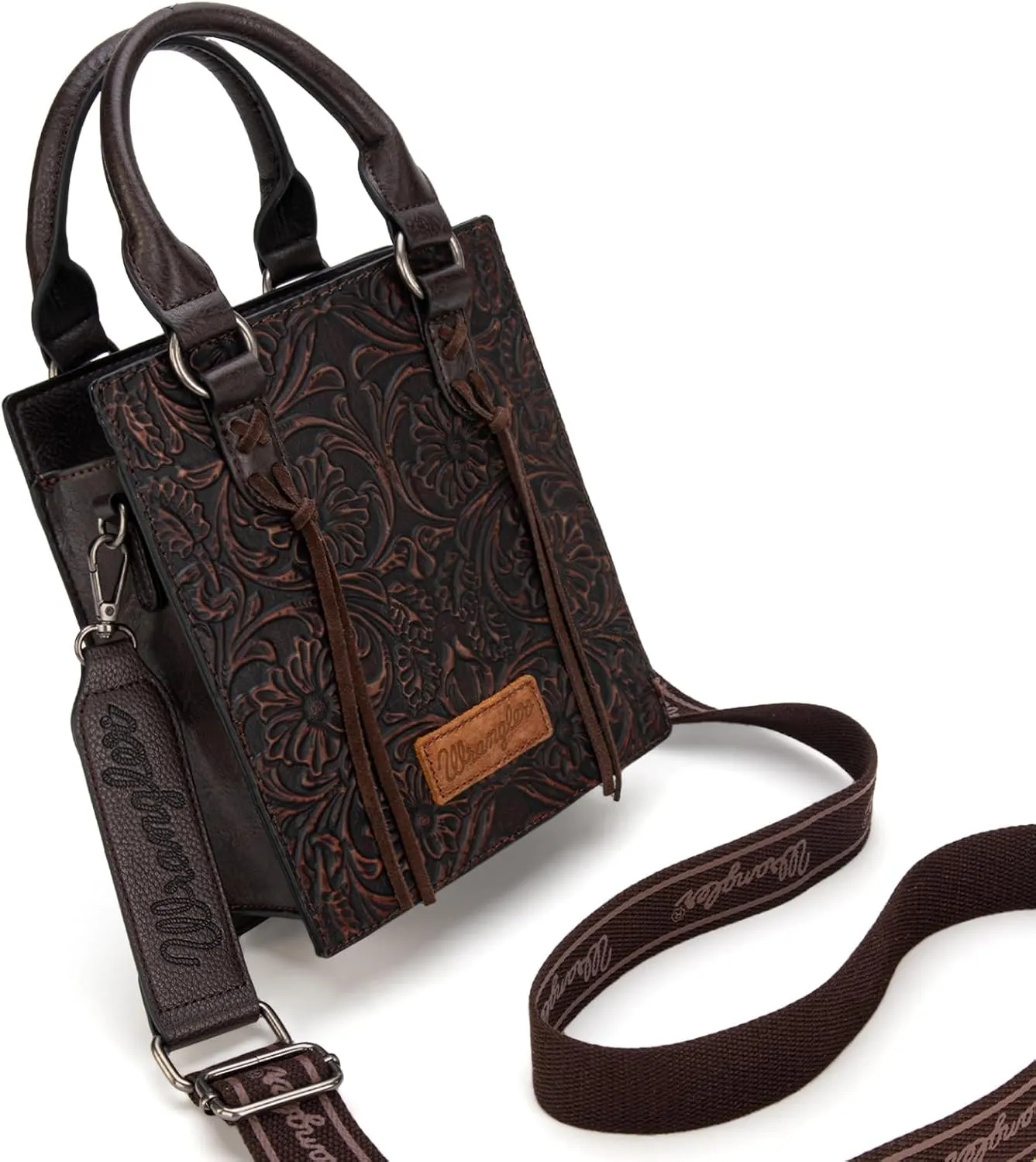 Wrangler Small Crossbody Bag for Women Tooling Top Handle Handbags and Mini Tote Bag