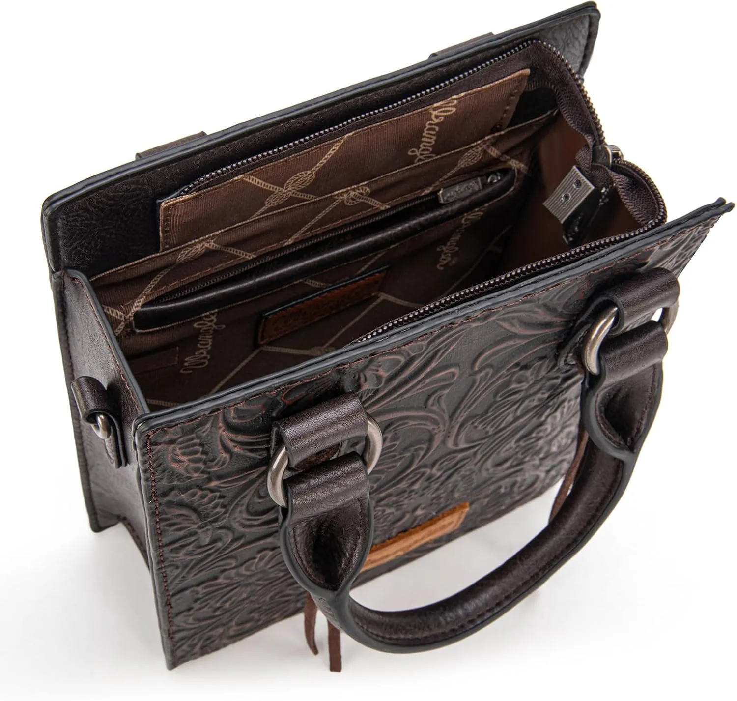 Wrangler Small Crossbody Bag for Women Tooling Top Handle Handbags and Mini Tote Bag