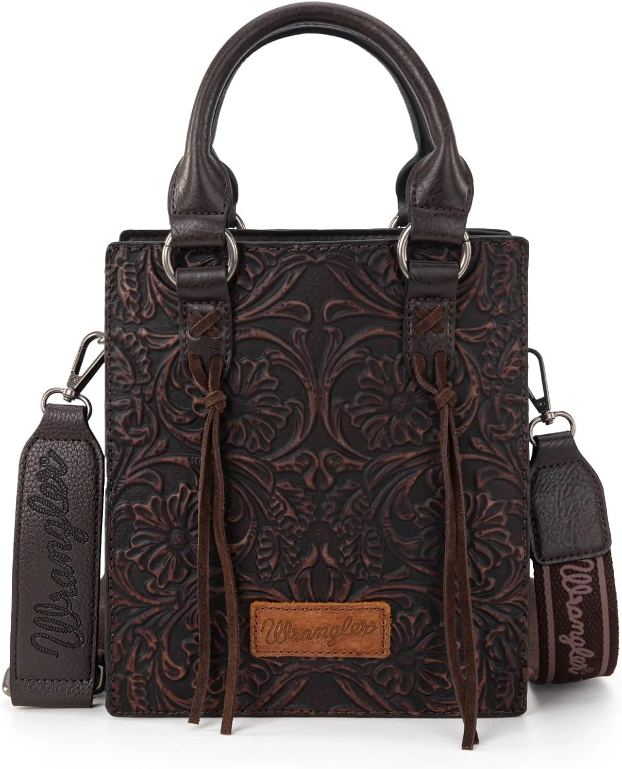 Wrangler Small Crossbody Bag for Women Tooling Top Handle Handbags and Mini Tote Bag