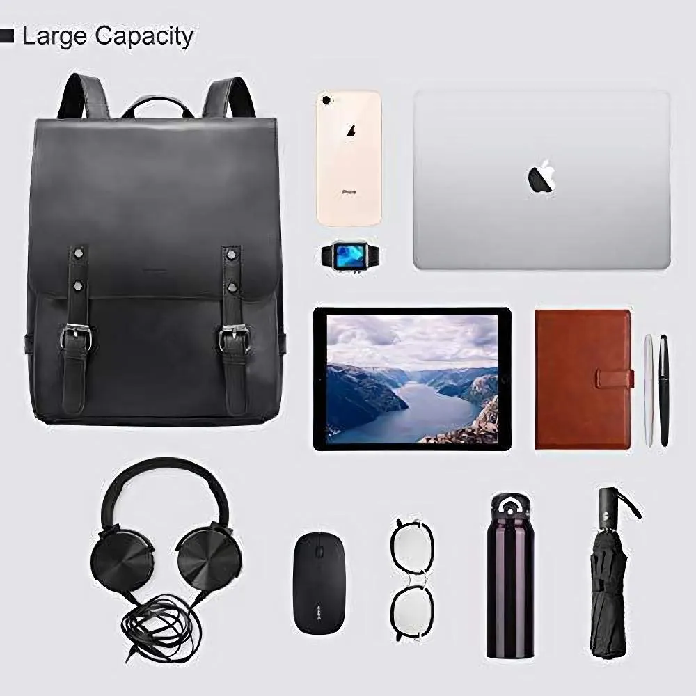 Zebella Womens Vegan Vintage Leather Backpack Faux Leather Laptop Backpack Travel Daypack College Bookbag-Black