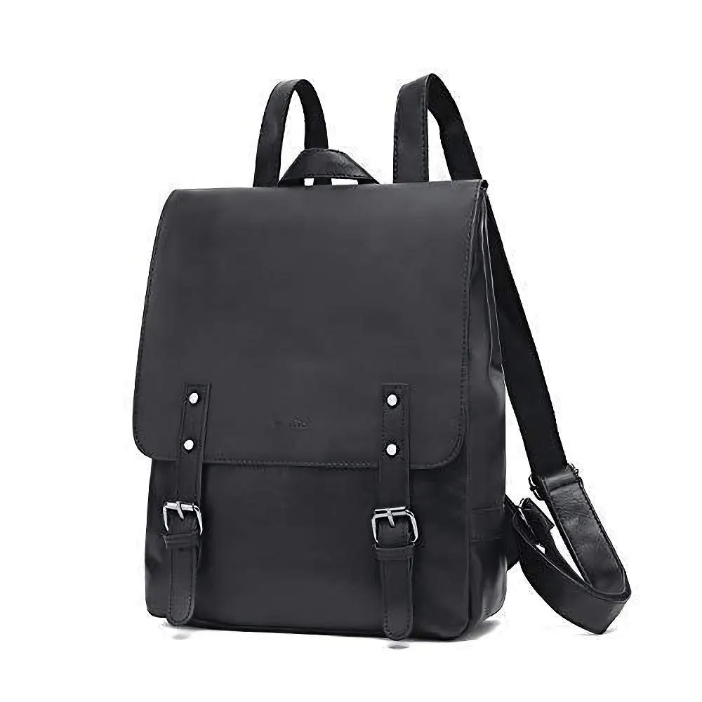 Zebella Womens Vegan Vintage Leather Backpack Faux Leather Laptop Backpack Travel Daypack College Bookbag-Black