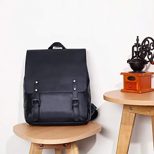 Zebella Womens Vegan Vintage Leather Backpack Faux Leather Laptop Backpack Travel Daypack College Bookbag-Black