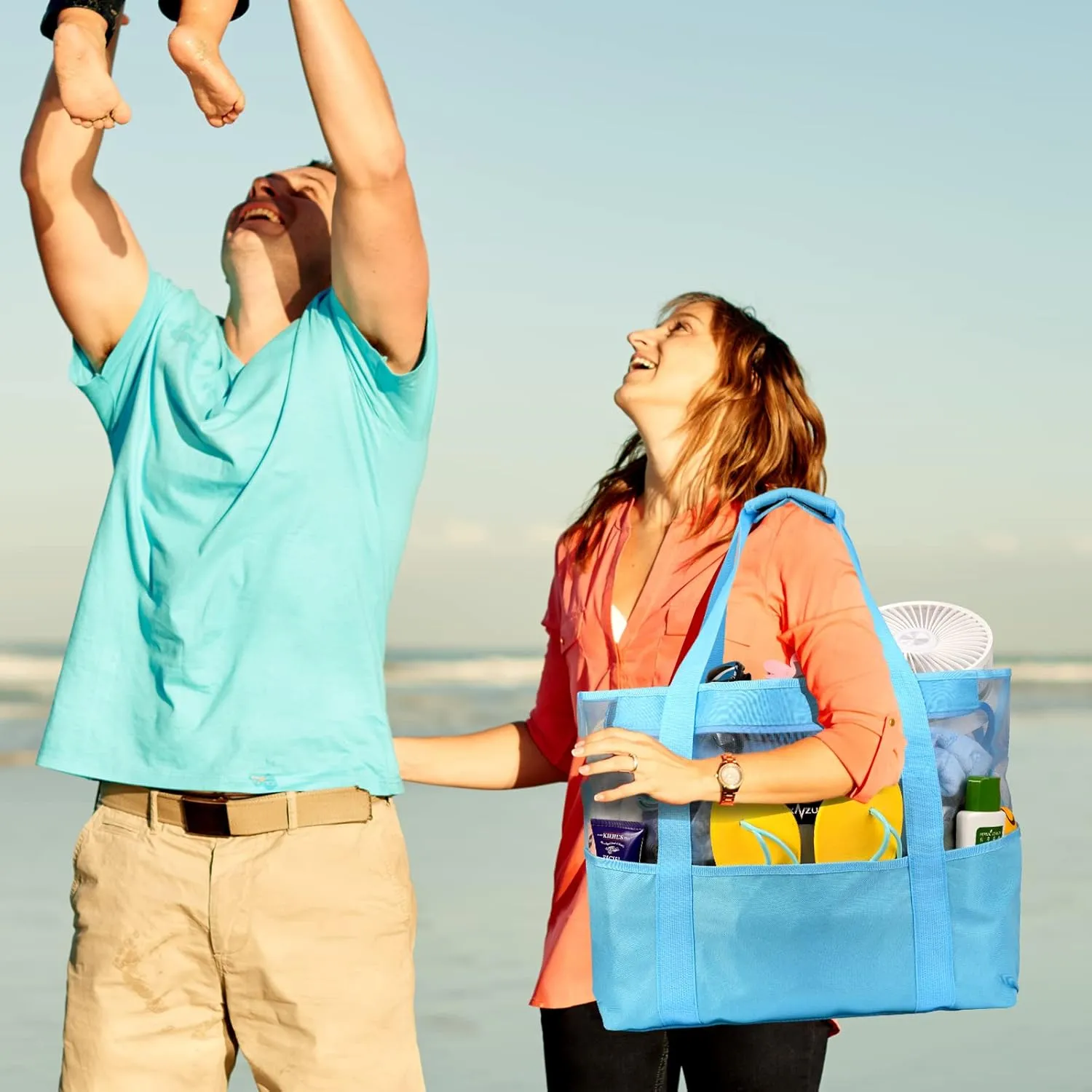 ZUXNZUX Mesh Beach Bag - Large Waterproof Beach Tote Bag with Zipper, Oversized Foldable Lightweight Family Swim Bag Vacation